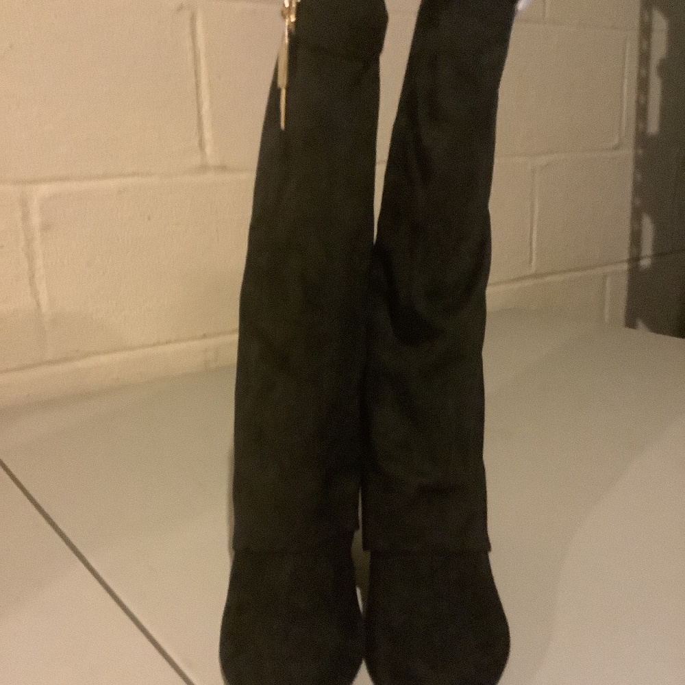 Calf Wedge Heel fold down boot with gold buckle